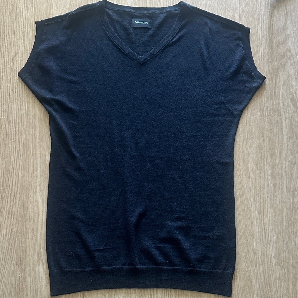 Zadig & Voltaire in Rifle Blue/Black V-Neck Fine Merino Wool Sweater Dress XS